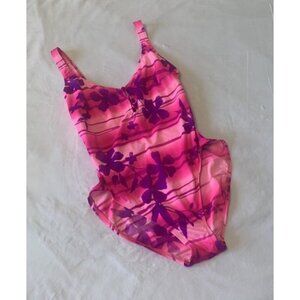 Beach Cabana Neon Pink Purple Floral Swim Suit Juniors Size Large NEW